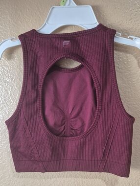 Fabletics Ribbed Open-Back Sports Bra in Wine